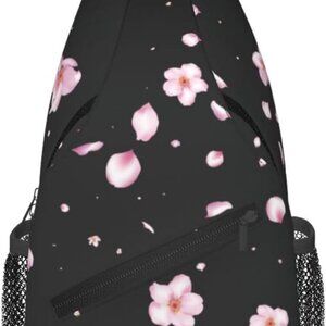 Crossbody Sling Bag Pink Cherry Blossom Floral Lightweight Travel Daypack